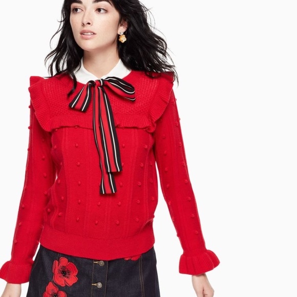 kate spade Sweaters - Kate Spade New York Red Ruffle Yoke Sweater